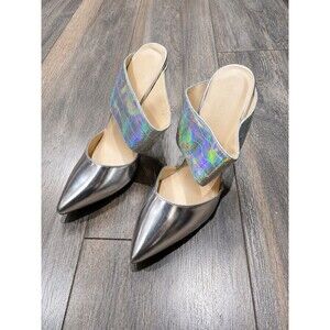 Wild Diva Women's Size 7.5 Metallic Silver Pointed Toe Slip On Heels